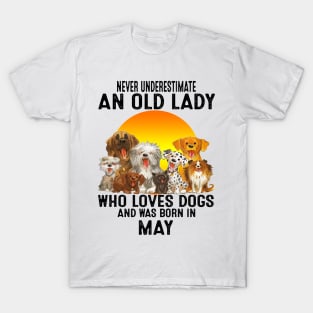 Never Underestimate An Old May Lady Who Loves Dogs T-Shirt